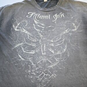 Vtg Miami Ink Shirt XL Black Skull Tattoo Grunge Y2K Distressed Affliction Style